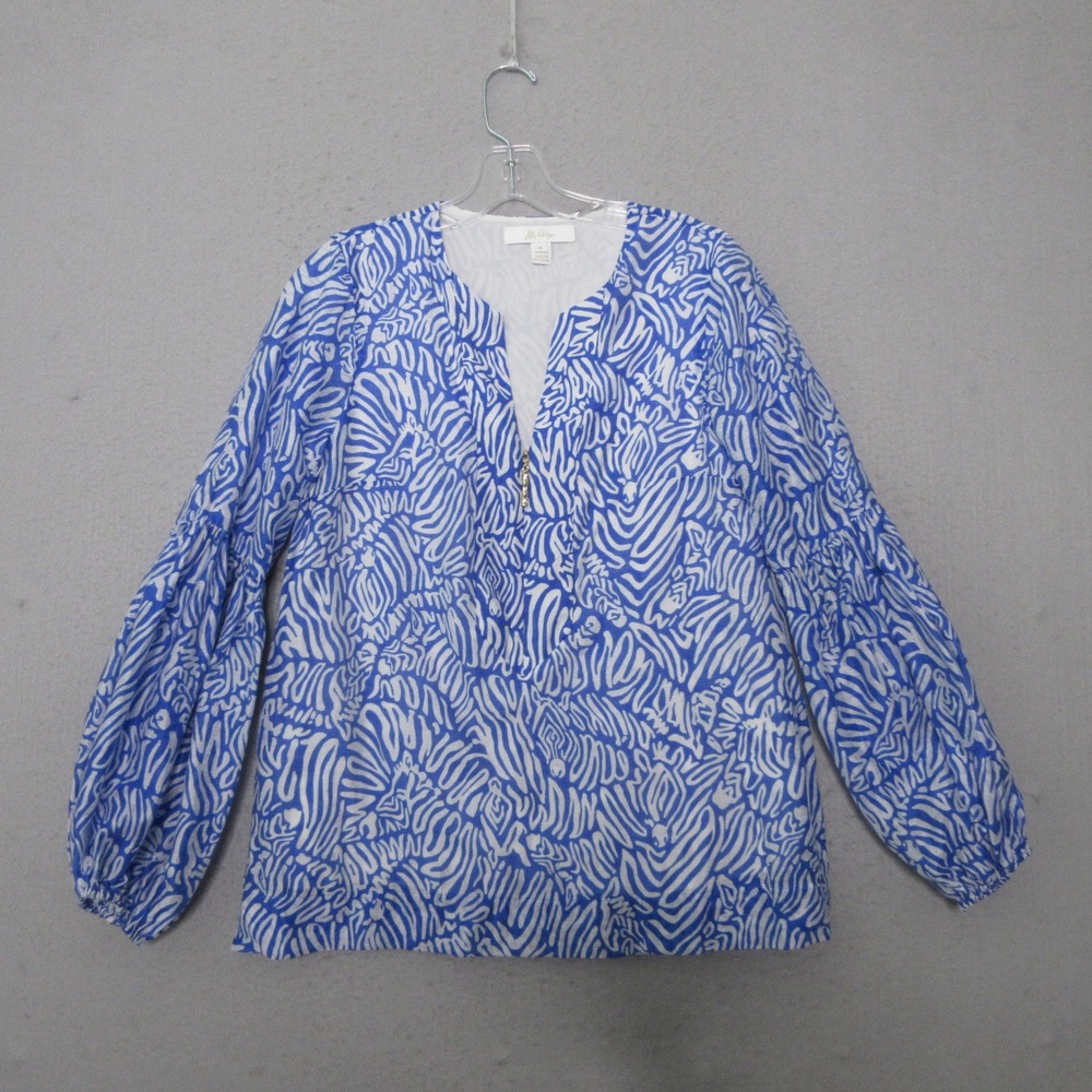 Lilly Pulitzer Tunic Top 6 Blue Laurelie‎ Bamboo Zip Resort Beach Coastal Preppy